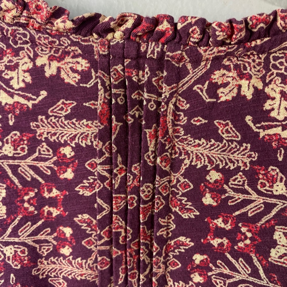 Lucky Brand Womens Burgundy Paisley Floral Tassel Tie Boho Blouse Large L/G - Picture 6 of 14
